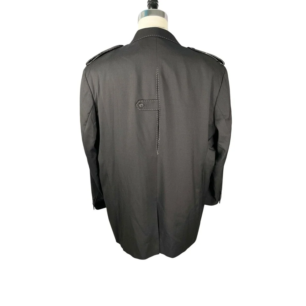 Crème de Silk‎ 2pc Suit 3XL Black with White Topstitch Wool Pleated Pants 43x32